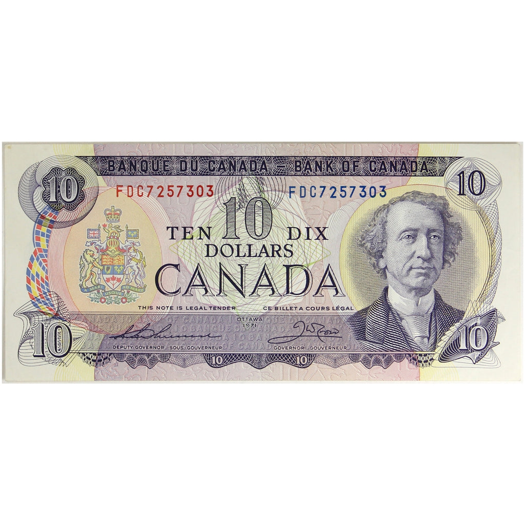 BC-49e 1971 Canada $10 Thiessen-Crow, FDC, Almost Uncirculated (AU50)