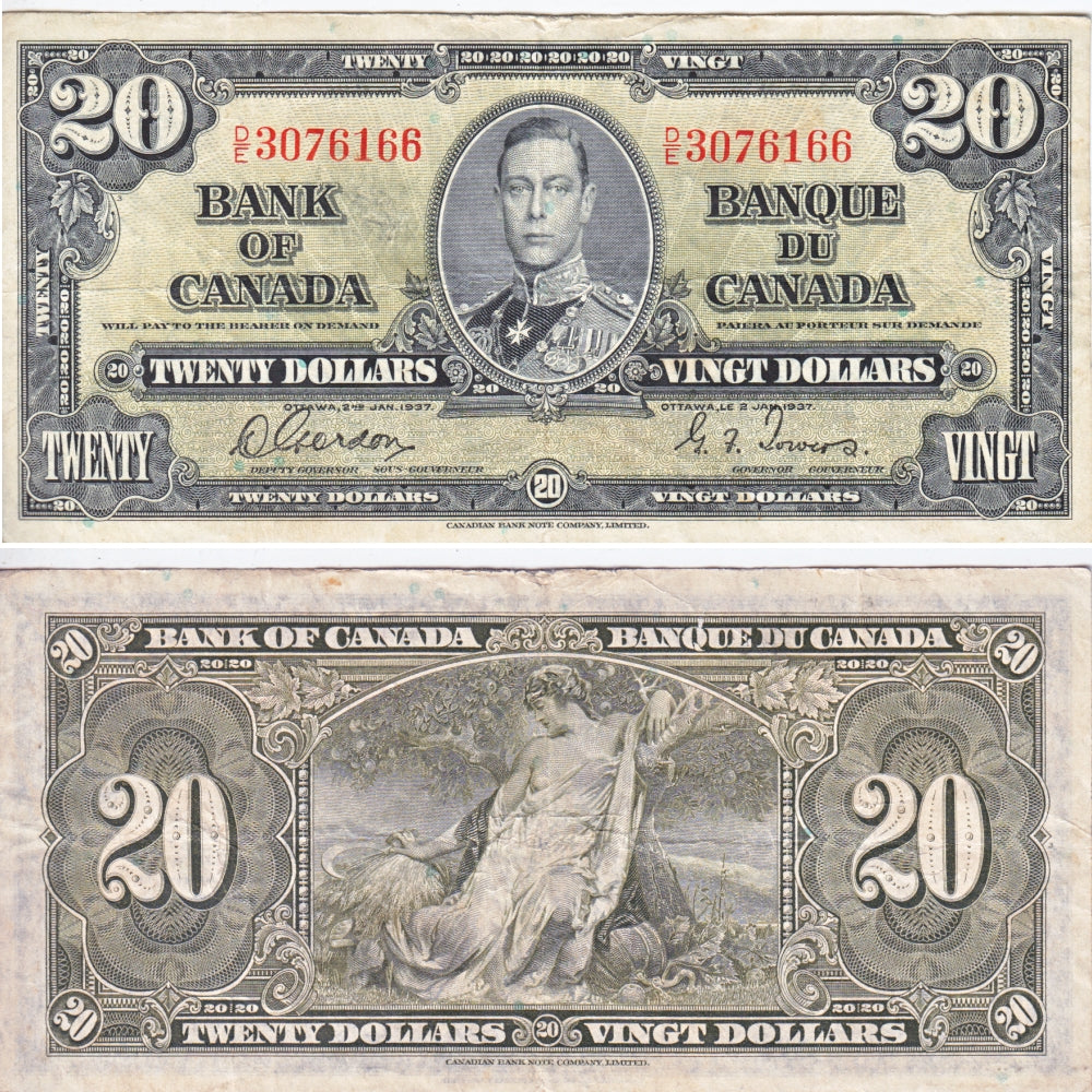 BC-25b 1937 Canada $20 Gordon-Towers, D/E, VF-EF (VF30)