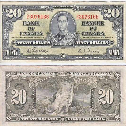 BC-25b 1937 Canada $20 Gordon-Towers, D/E, VF-EF (VF30)