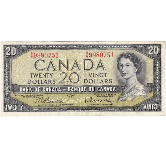 BC-41b 1954 Canada $20 Beattie-Rasminsky, B/W, VF-EF