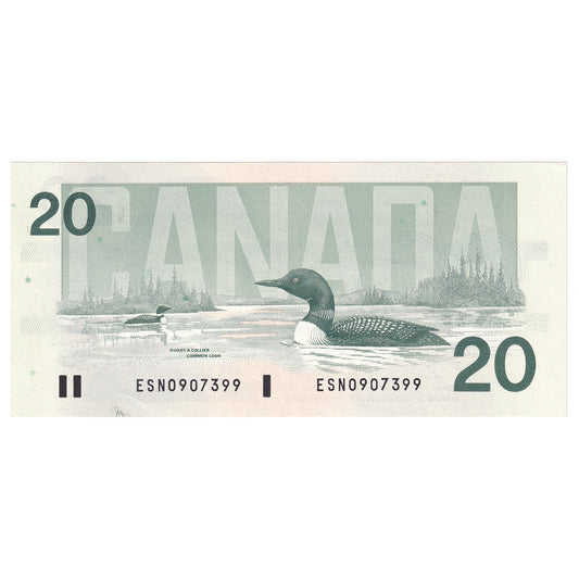 BC-58b 1991 Canada $20 Bonin-Thiessen, ESN, AU-UNC