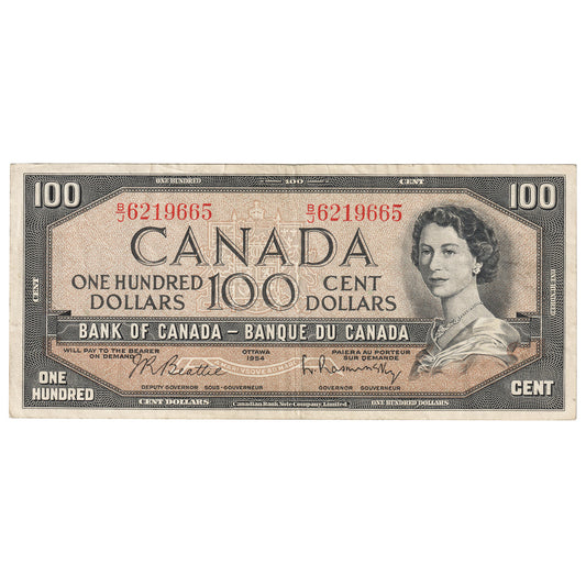 BC-43b 1954 Canada $100 Beattie-Rasminsky, B/J, VF-EF