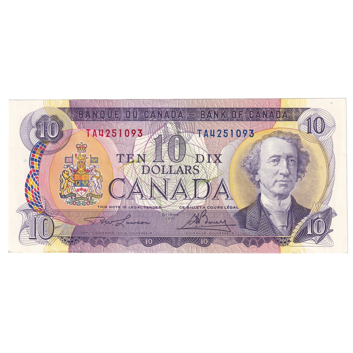 BC-49c 1971 Canada $10 Lawson-Bouey, TA, Almost Uncirculated (AU50)