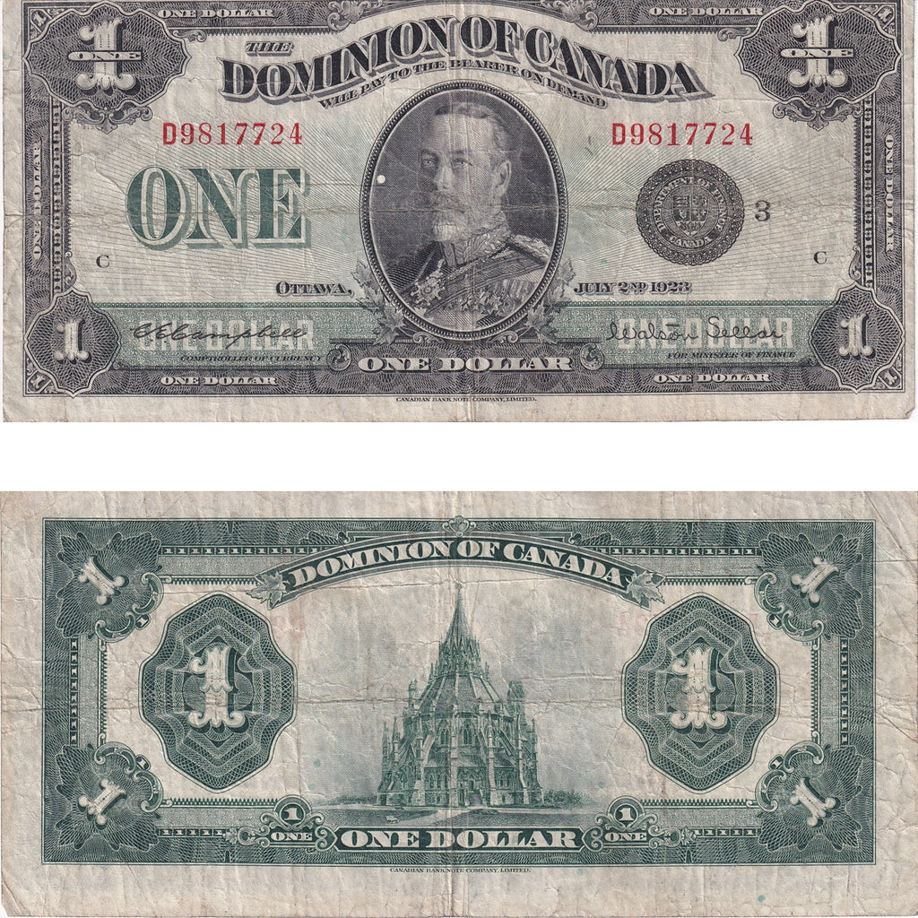 DC-25n 1923 Dominion $1 Campbell-Sellar, Black Seal, Group 3, Fine (F12)