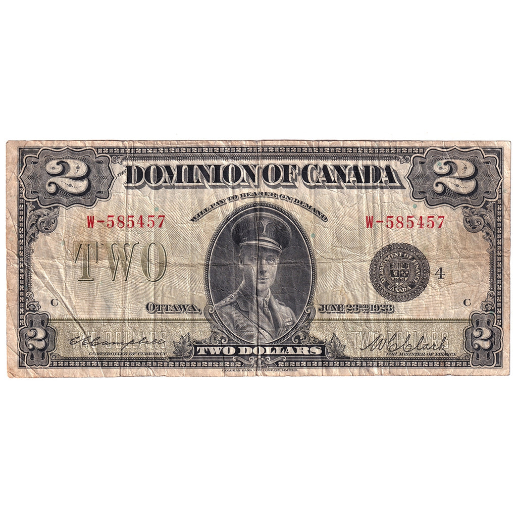 DC-26l 1923 Dominion $2 Campbell-Clark, Black Seal, Group 4, Series W, F-VF (F15)