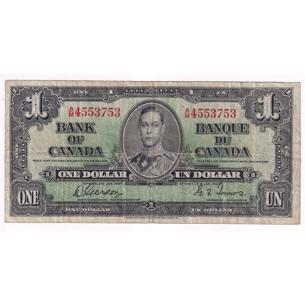 BC-21c 1937 Canada $1 Gordon-Towers, A/M, Fine (F12)