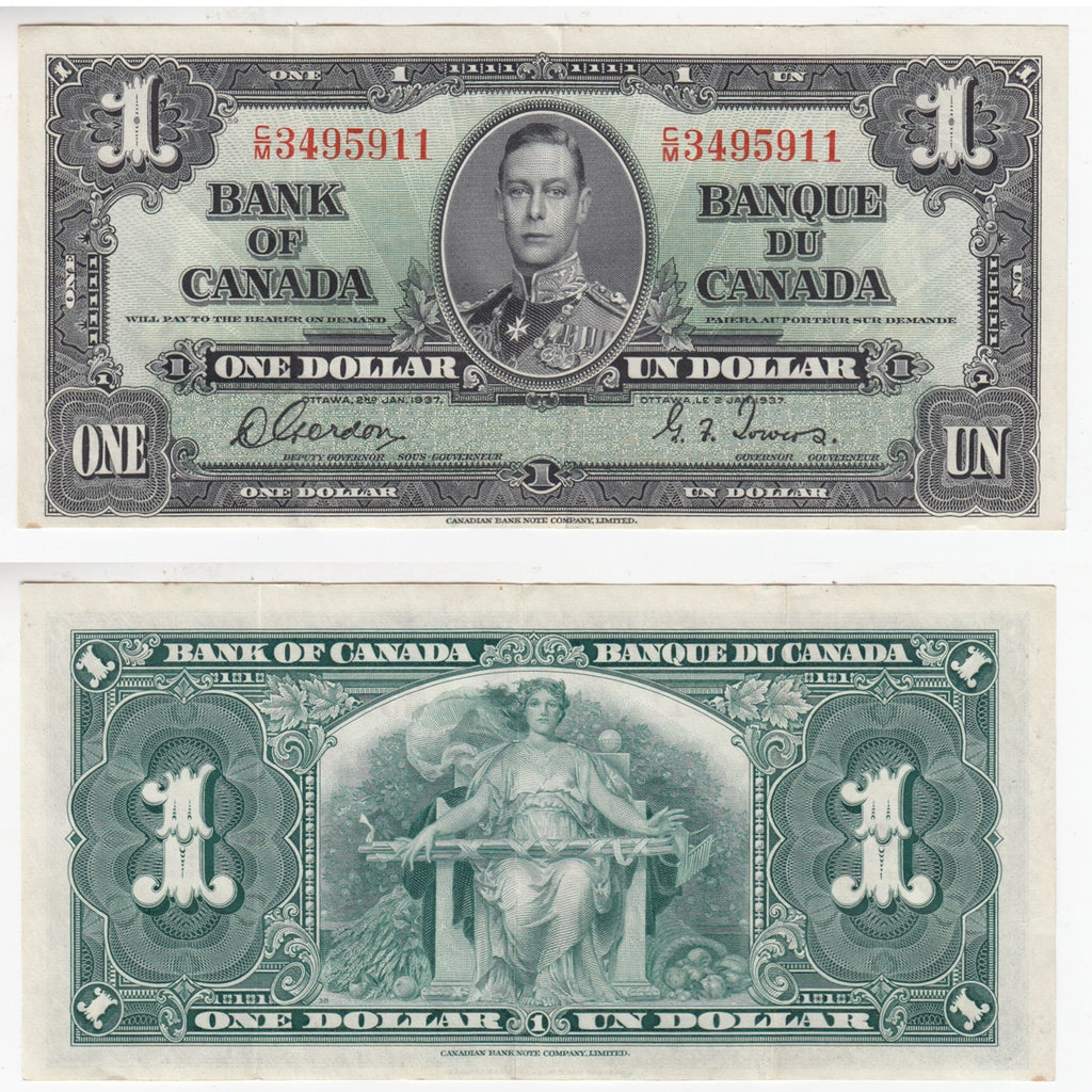 BC-21c 1937 Canada $1 Gordon-Towers, C/M, VF-EF (VF30)