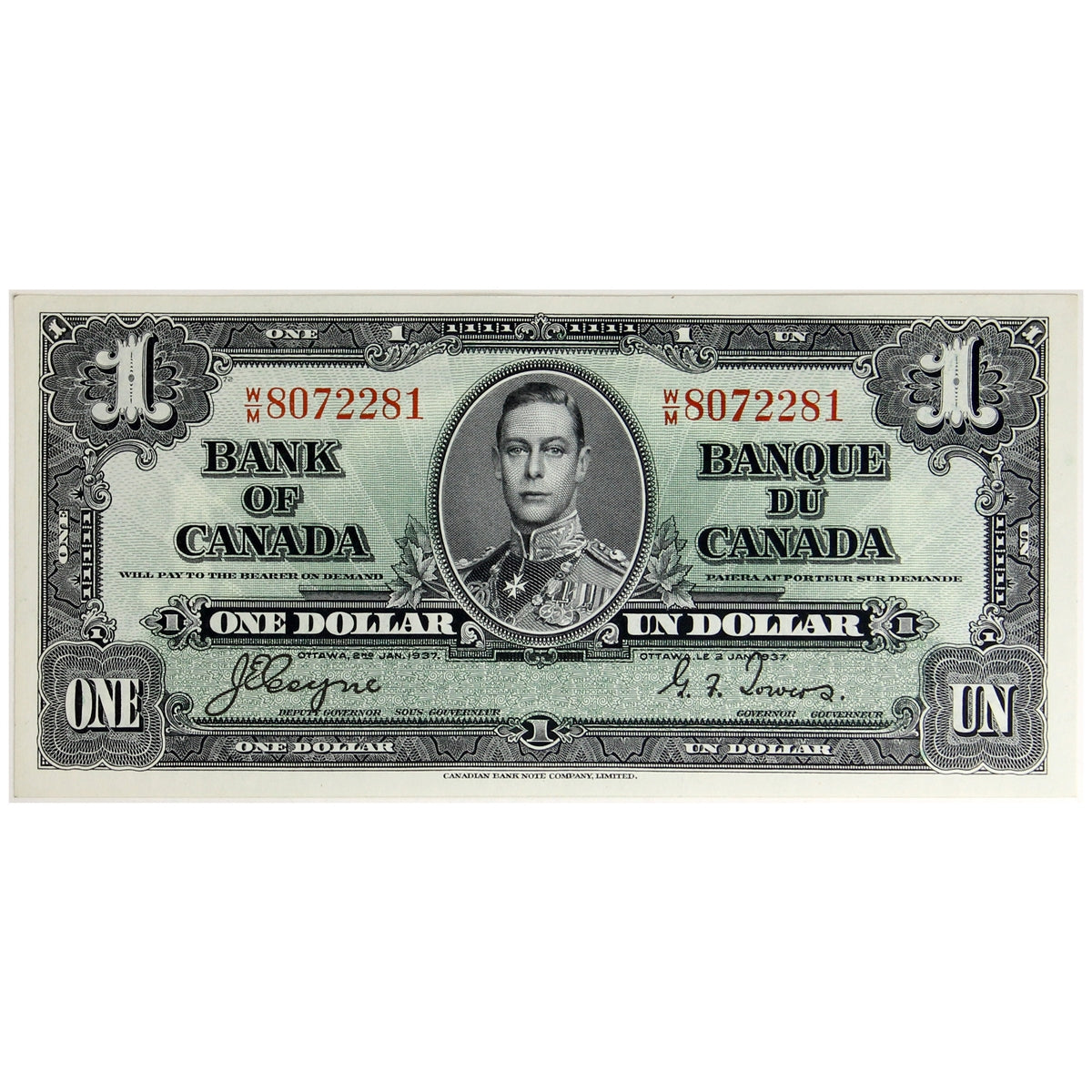 BC-21d 1937 Canada $1 Coyne-Towers, W/M, Almost Uncirculated (AU50)