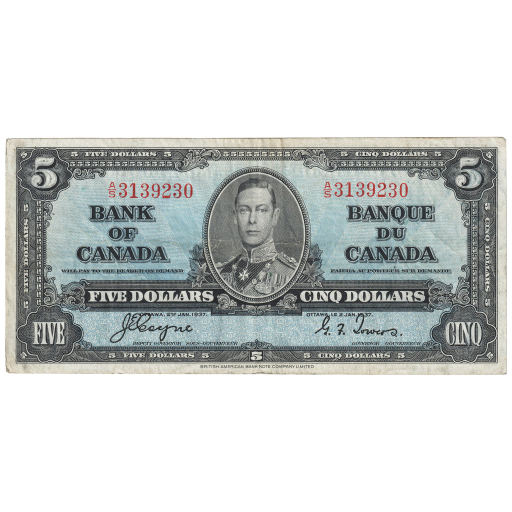BC-23c 1937 Canada $5 Coyne-Towers, A/S, VF-EF