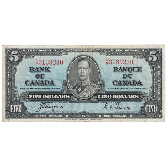 BC-23c 1937 Canada $5 Coyne-Towers, A/S, VF-EF