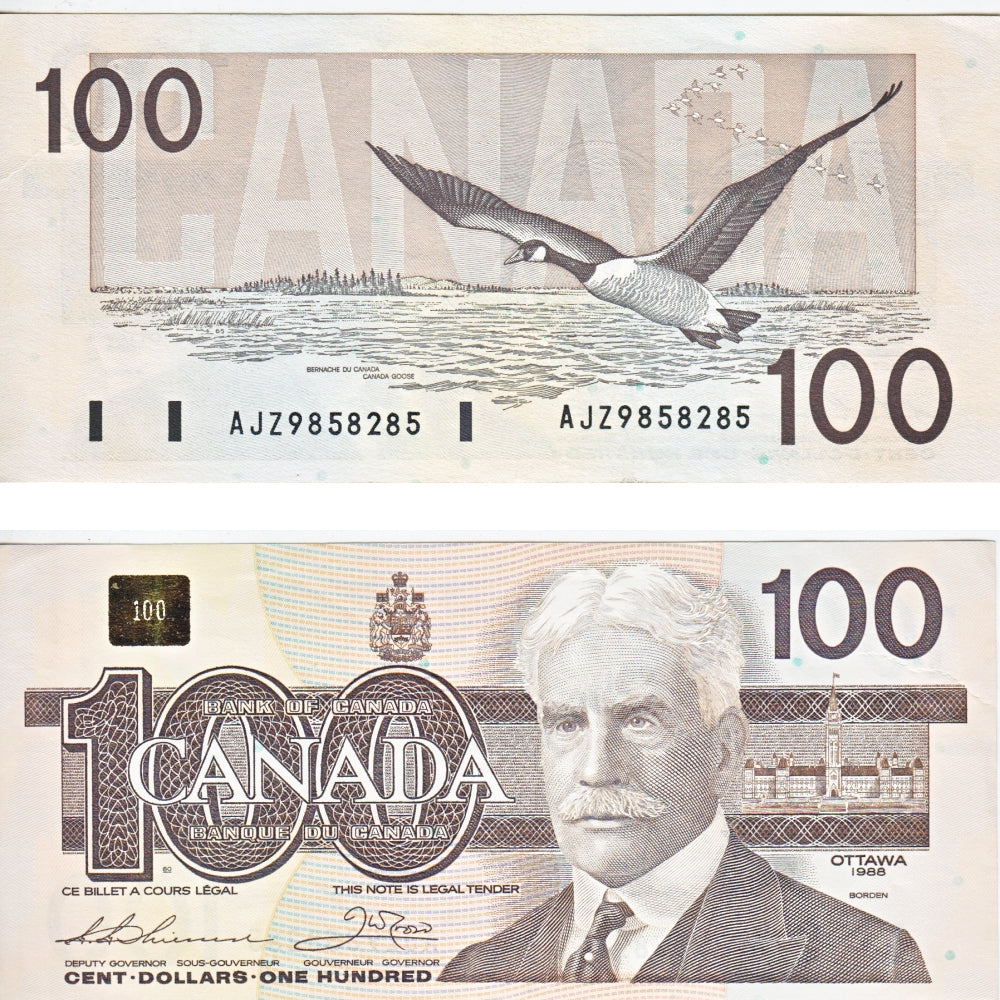 BC-60a-i 1988 Canada $100 Thiessen-Crow, AJZ with Clear BPN, Almost Uncirculated (AU50)