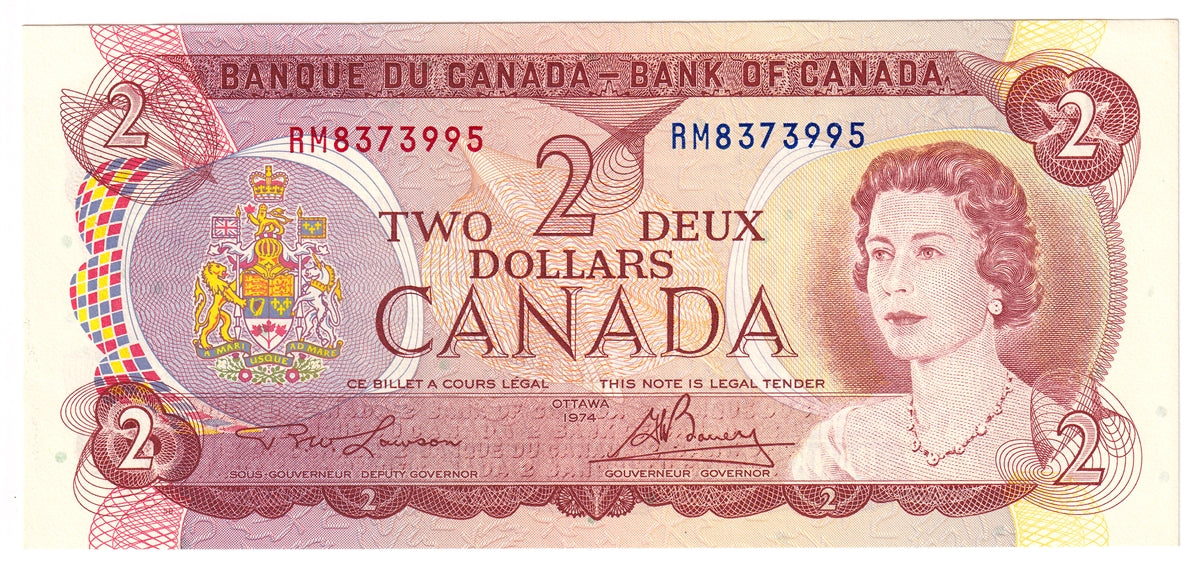 BC-47a 1974 Canada $2 Lawson-Bouey, RM, AU-UNC (AU55)