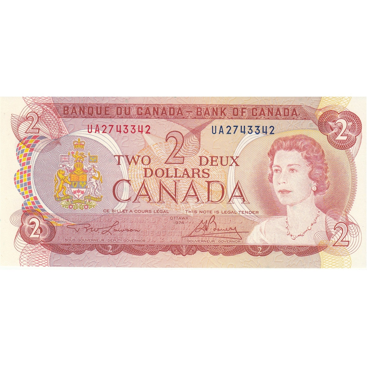 BC-47a 1974 Canada $2 Lawson-Bouey, UA, Choice Uncirculated (CUNC63)