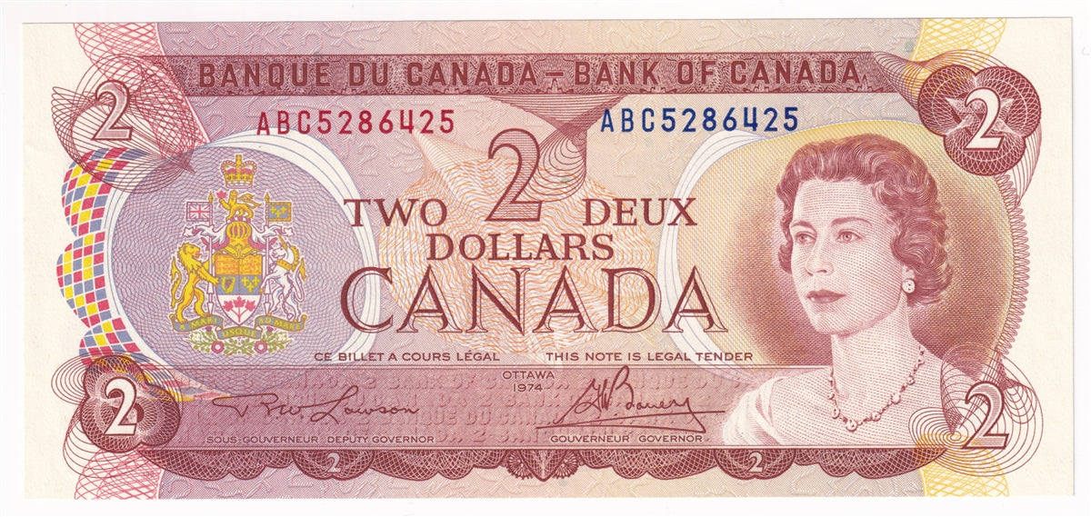 BC-47a-i 1974 Canada $2 Lawson-Bouey, ABC, Choice Uncirculated (CUNC63)
