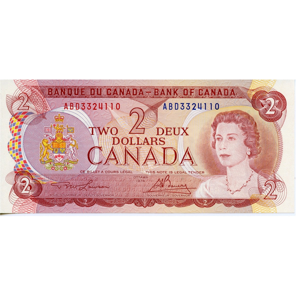 BC-47a-i 1974 Canada $2 Lawson-Bouey, ABD, AU-UNC (AU55)