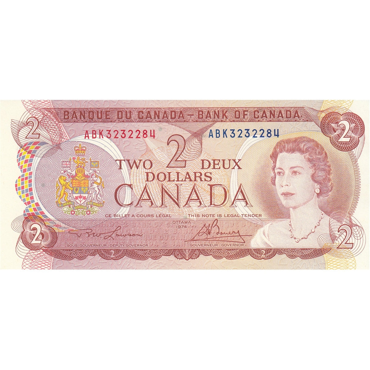 BC-47a-i 1974 Canada $2 Lawson-Bouey, ABK, Uncirculated (MS60)
