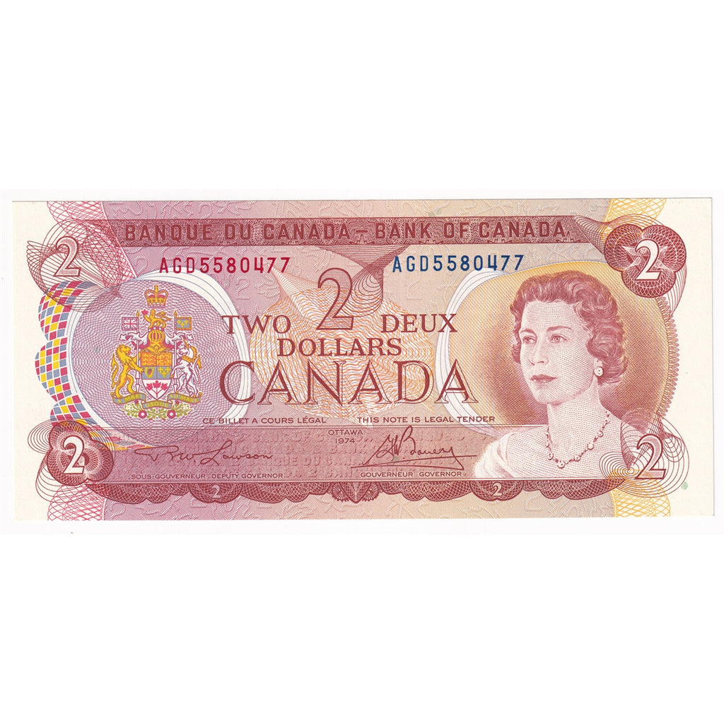 BC-47a-i 1974 Canada $2 Lawson-Bouey, AGD, Choice Uncirculated (CUNC63)