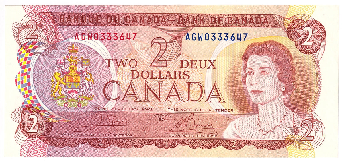 BC-47b 1974 Canada $2 Crow-Bouey, AGW, EF-AU (EF45)