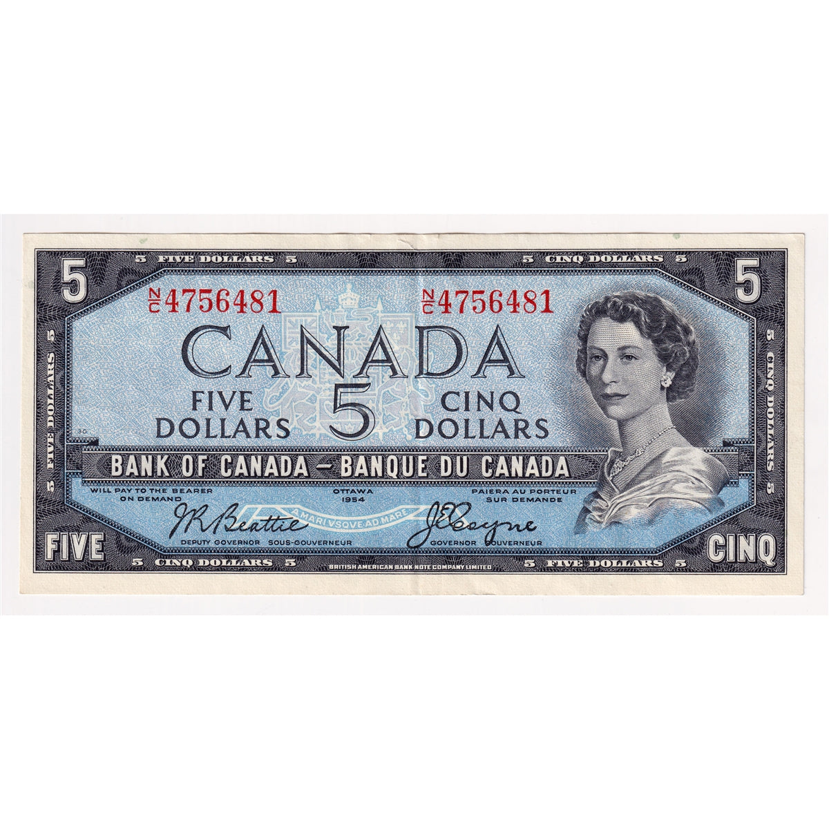 BC-39a 1954 Canada $5 Beattie-Coyne, N/C, Extra Fine (EF40)