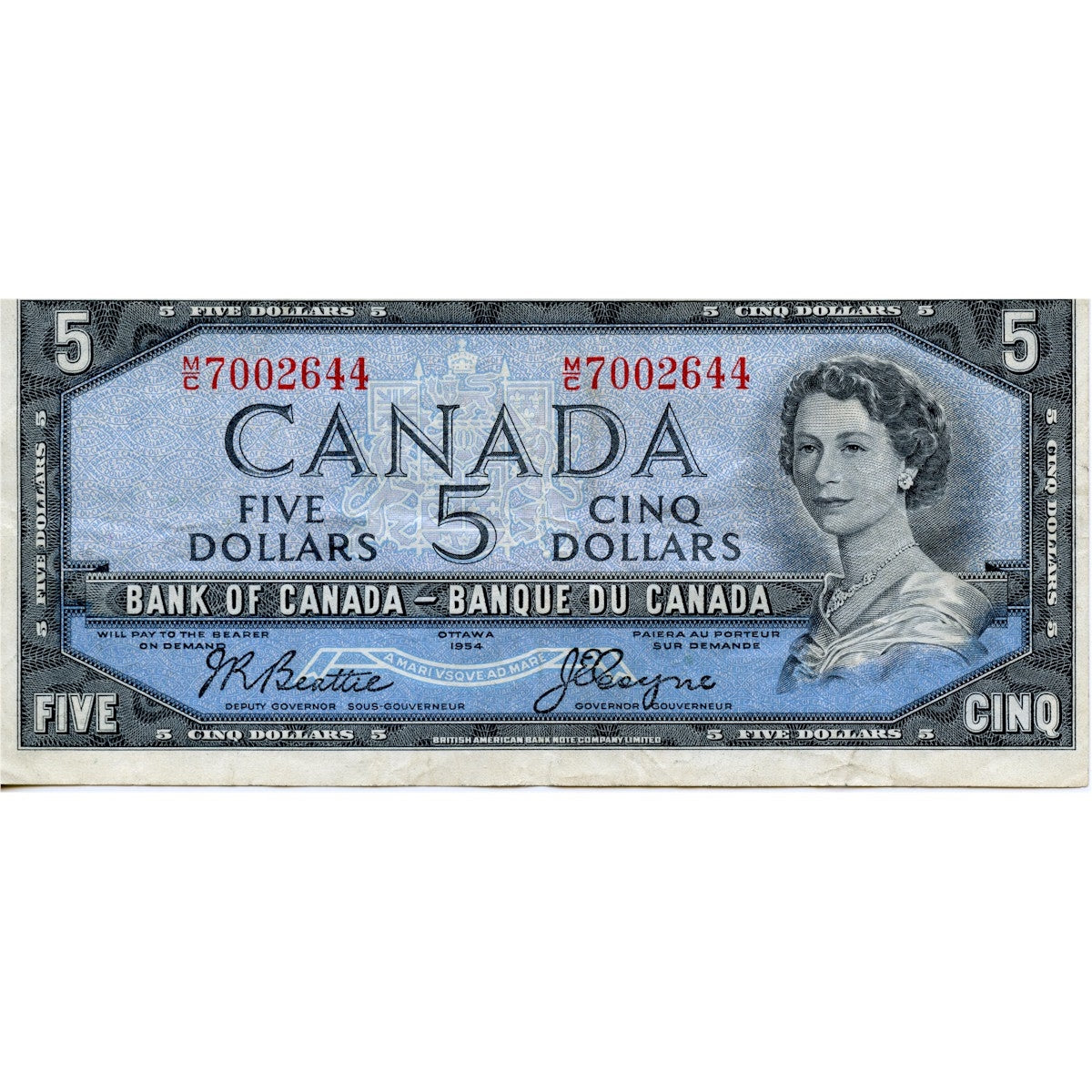 BC-39a 1954 Canada $5 Beattie-Coyne, M/C, Very Fine (VF20)