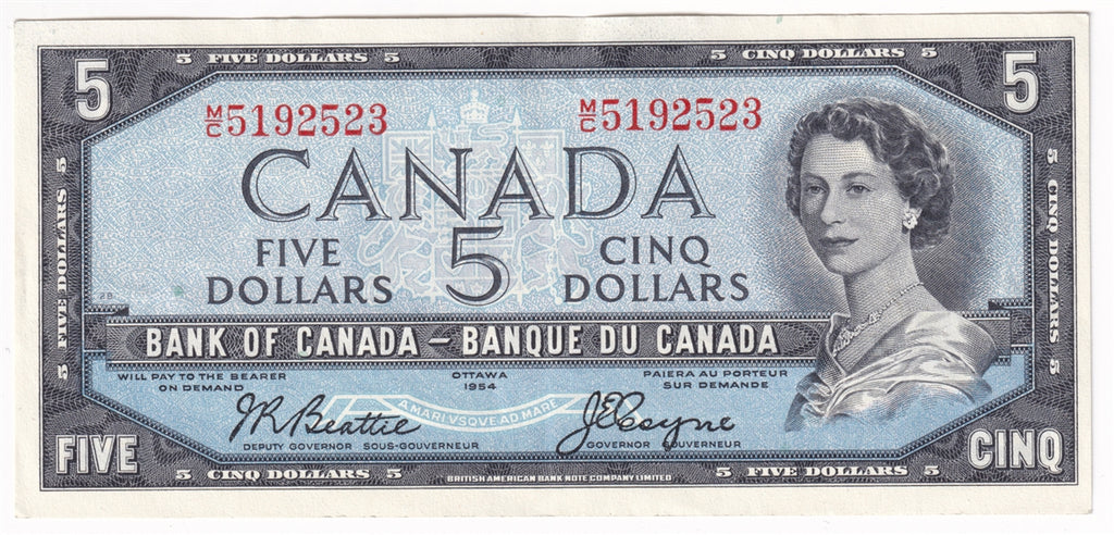 BC-39a 1954 Canada $5 Beattie-Coyne, M/C, Almost Uncirculated (AU50)