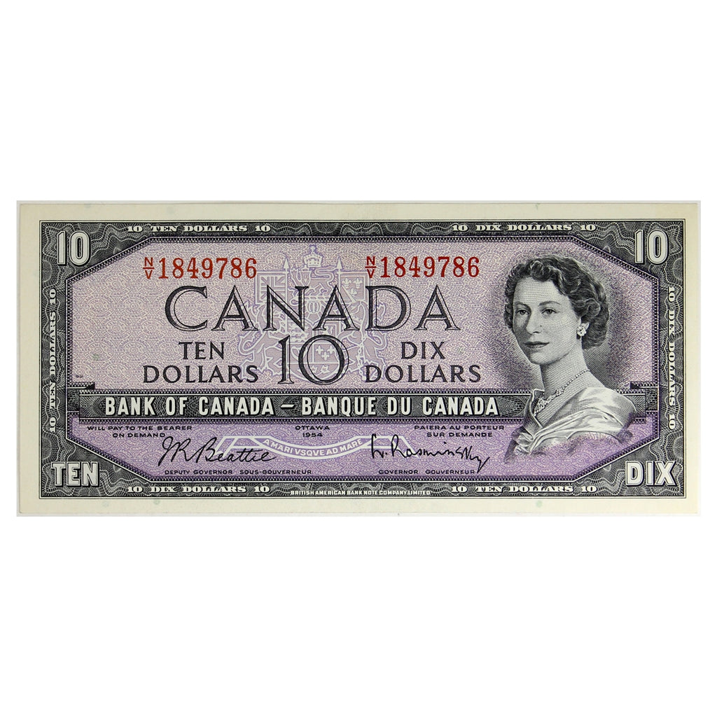 BC-40b 1954 Canada $10 Beattie-Rasminsky, N/V, AU-UNC (AU55)