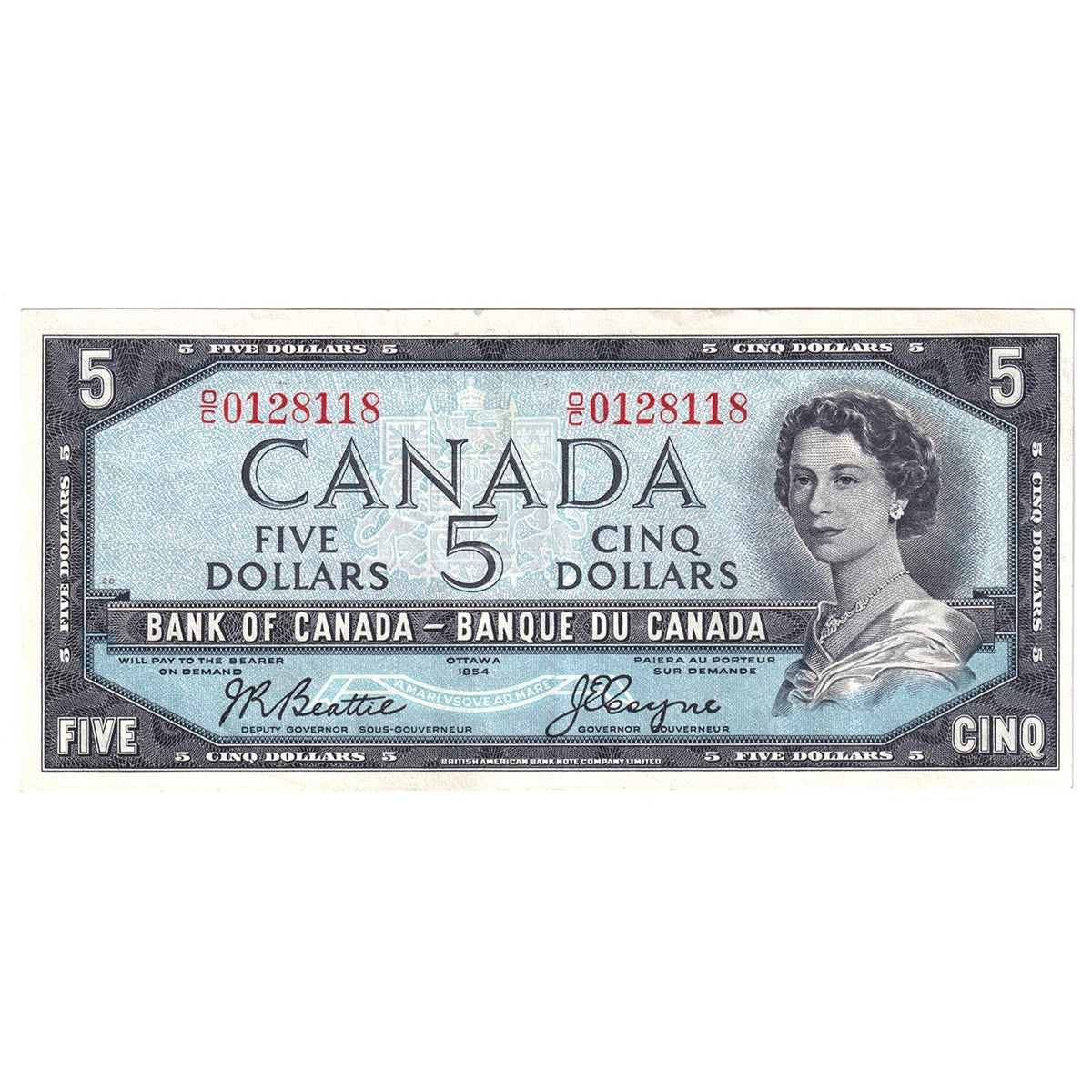 BC-39a 1954 Canada $5 Beattie-Coyne, O/C, Extra Fine (EF40)