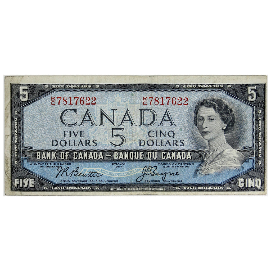 BC-39a 1954 Canada $5 Beattie-Coyne, K/C, F-VF (F15)