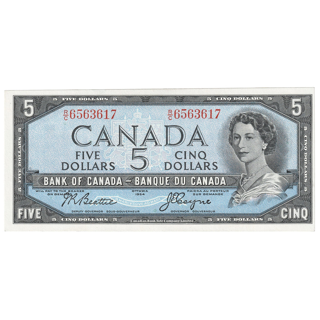 BC-39a-i 1954 Canada $5 Beattie-Coyne, R/C, AU-UNC (AU55)