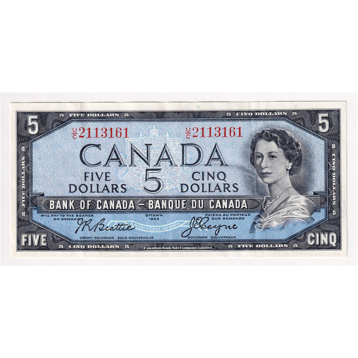 BC-39a-i 1954 Canada $5 Beattie-Coyne, U/C, VF-EF (VF30)