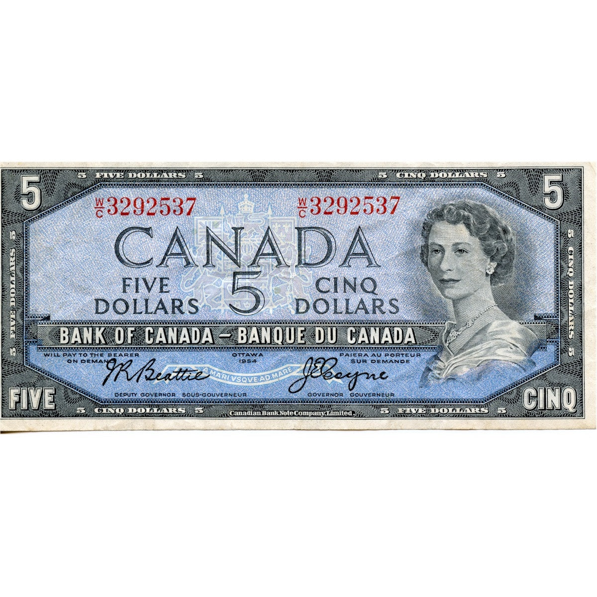 BC-39a-i 1954 Canada $5 Beattie-Coyne, W/C, Very Fine (VF20)