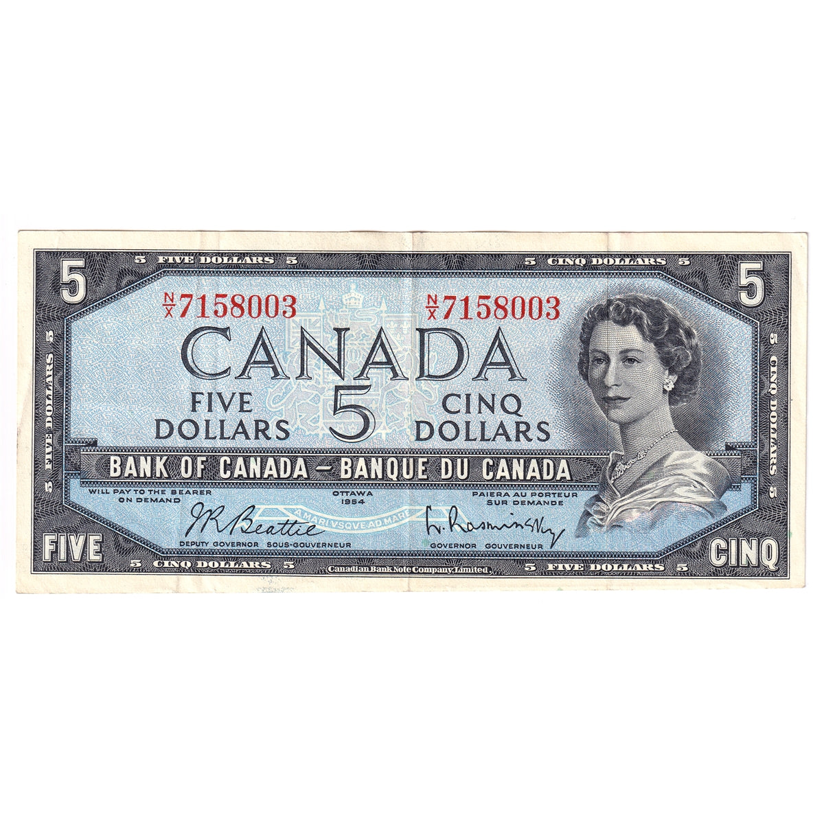 BC-39b 1954 Canada $5 Beattie-Rasminsky, N/X, VF-EF (VF30)