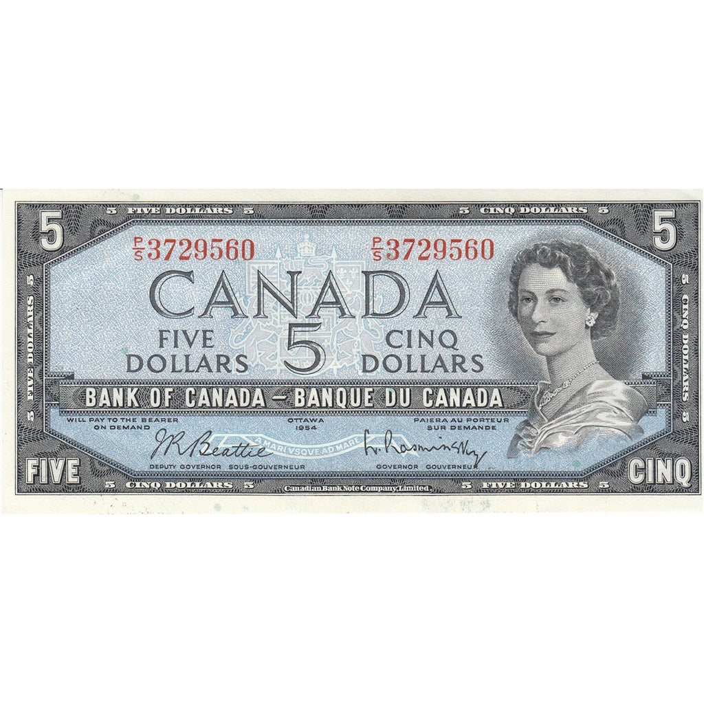 BC-39b 1954 Canada $5 Beattie-Rasminsky, P/S, Extra Fine (EF40)