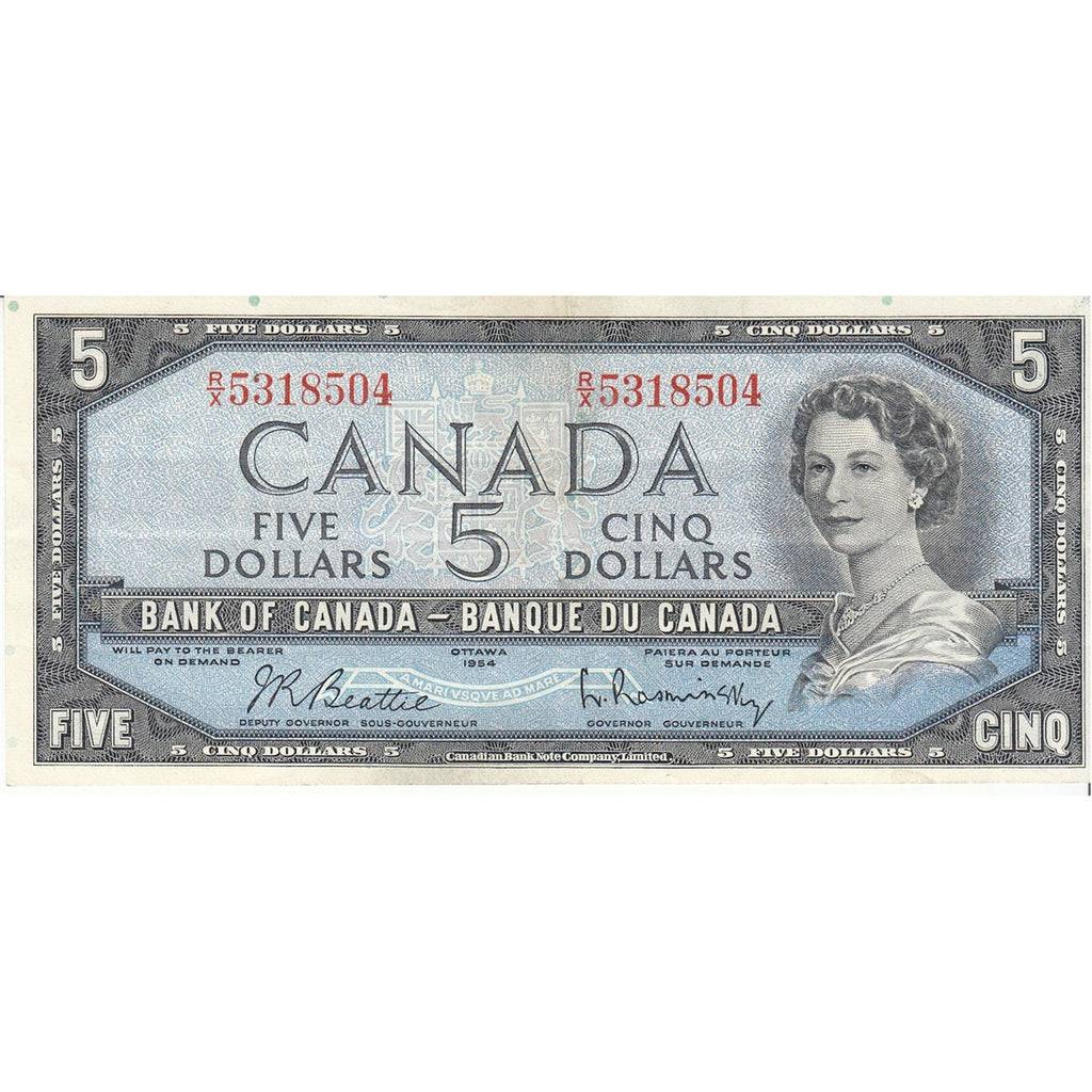 BC-39b 1954 Canada $5 Beattie-Rasminsky, R/X, VF-EF (VF30)
