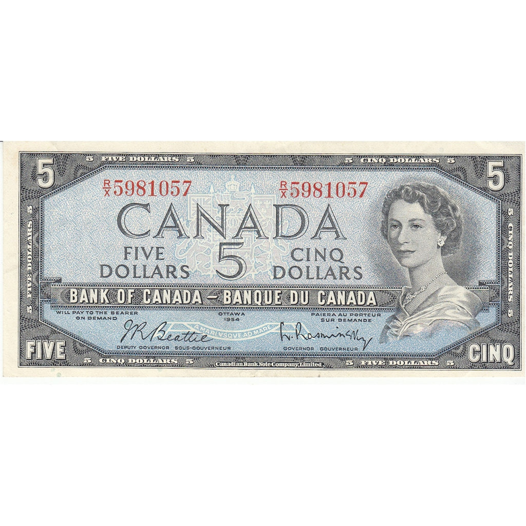 BC-39b 1954 Canada $5 Beattie-Rasminsky, R/X, Extra Fine (EF40)