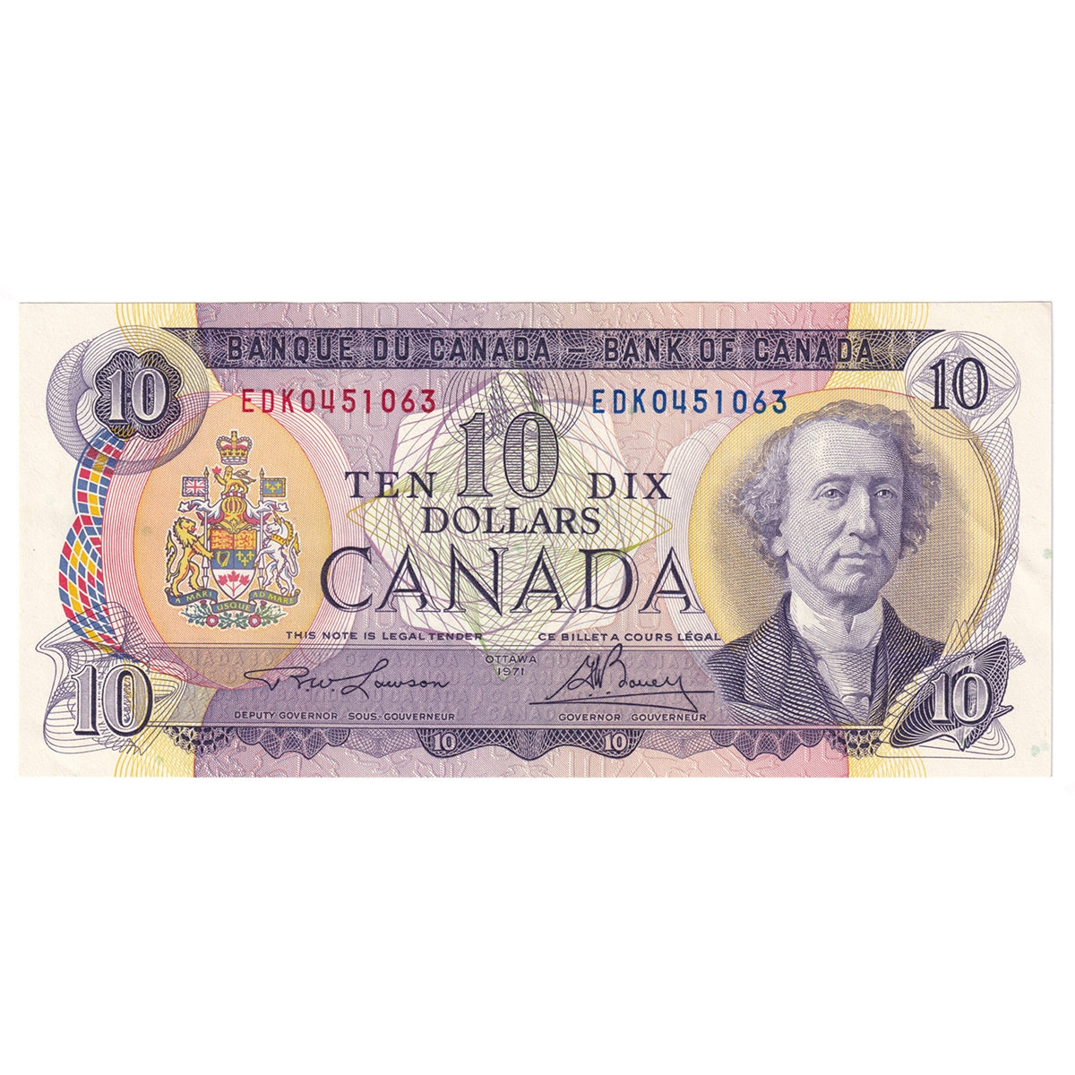 BC-49c-i 1971 Canada $10 Lawson-Bouey, EDK, Almost Uncirculated (AU50)