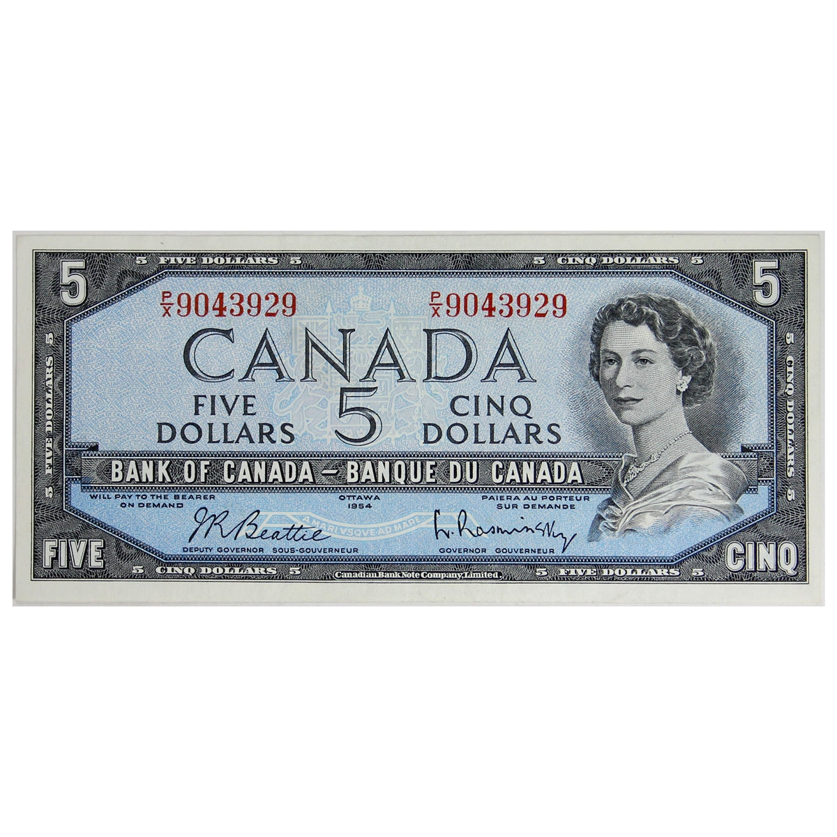 BC-39b 1954 Canada $5 Beattie-Rasminsky, P/X, VF-EF (VF30)