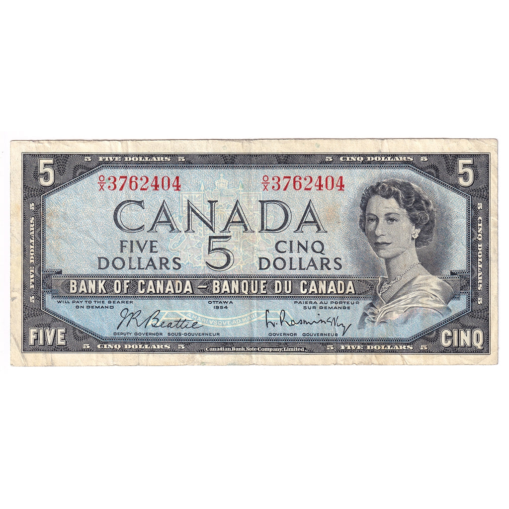 BC-39b 1954 Canada $5 Beattie-Rasminsky, O/X, Circ