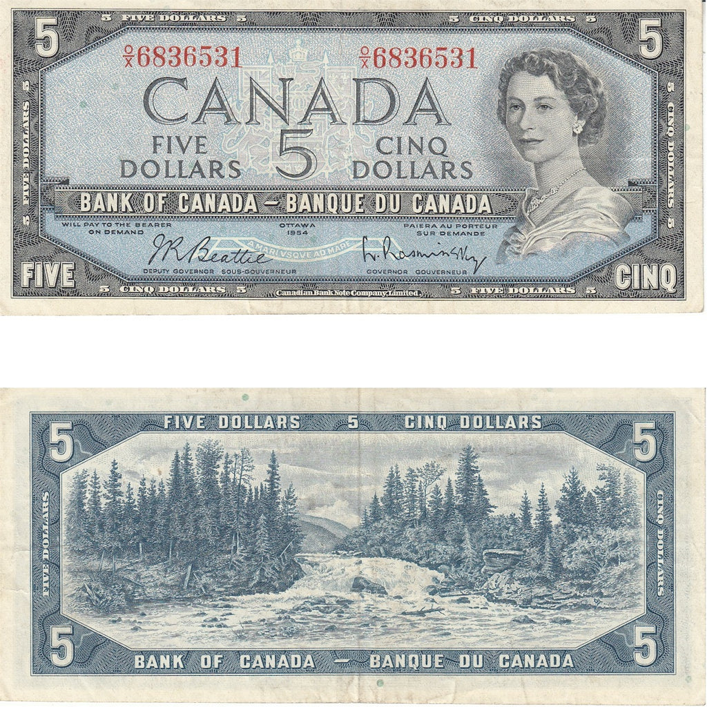 BC-39b 1954 Canada $5 Beattie-Rasminsky, O/X, Extra Fine (EF40)