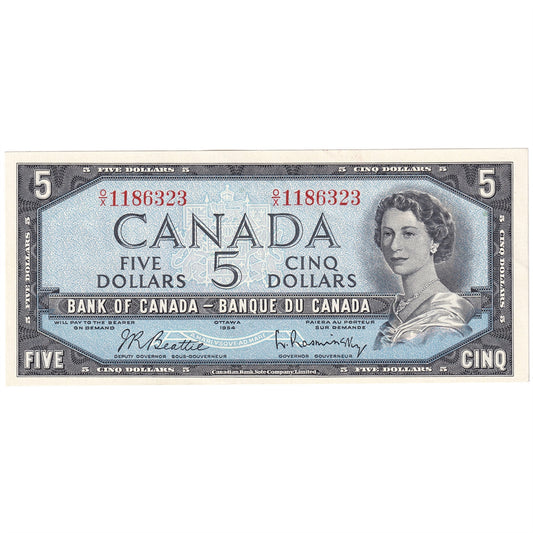 BC-39b 1954 Canada $5 Beattie-Rasminsky, O/X, AU-UNC