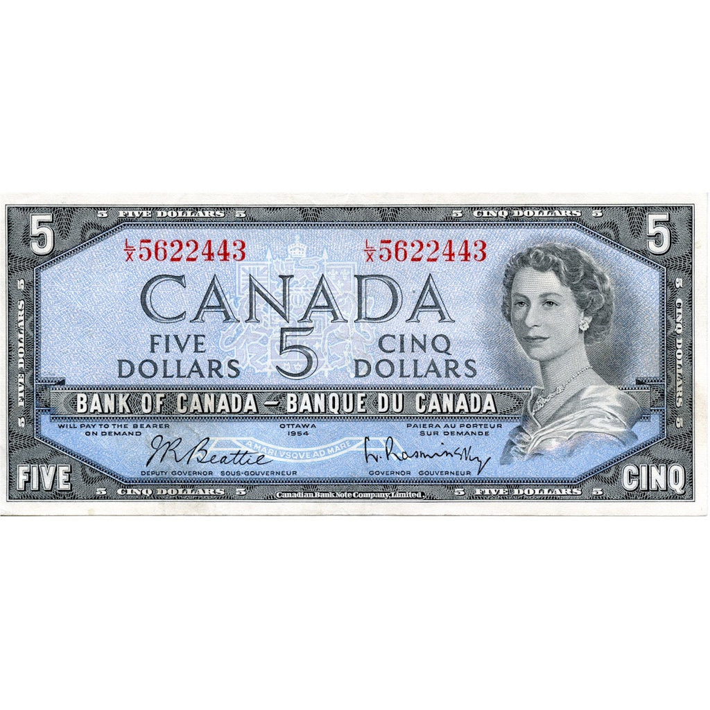 BC-39b 1954 Canada $5 Beattie-Rasminsky, L/X, Very Fine (VF20)