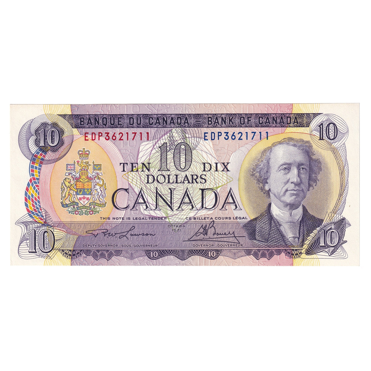 BC-49c-i 1971 Canada $10 Lawson-Bouey, EDP, AU-UNC (AU55)