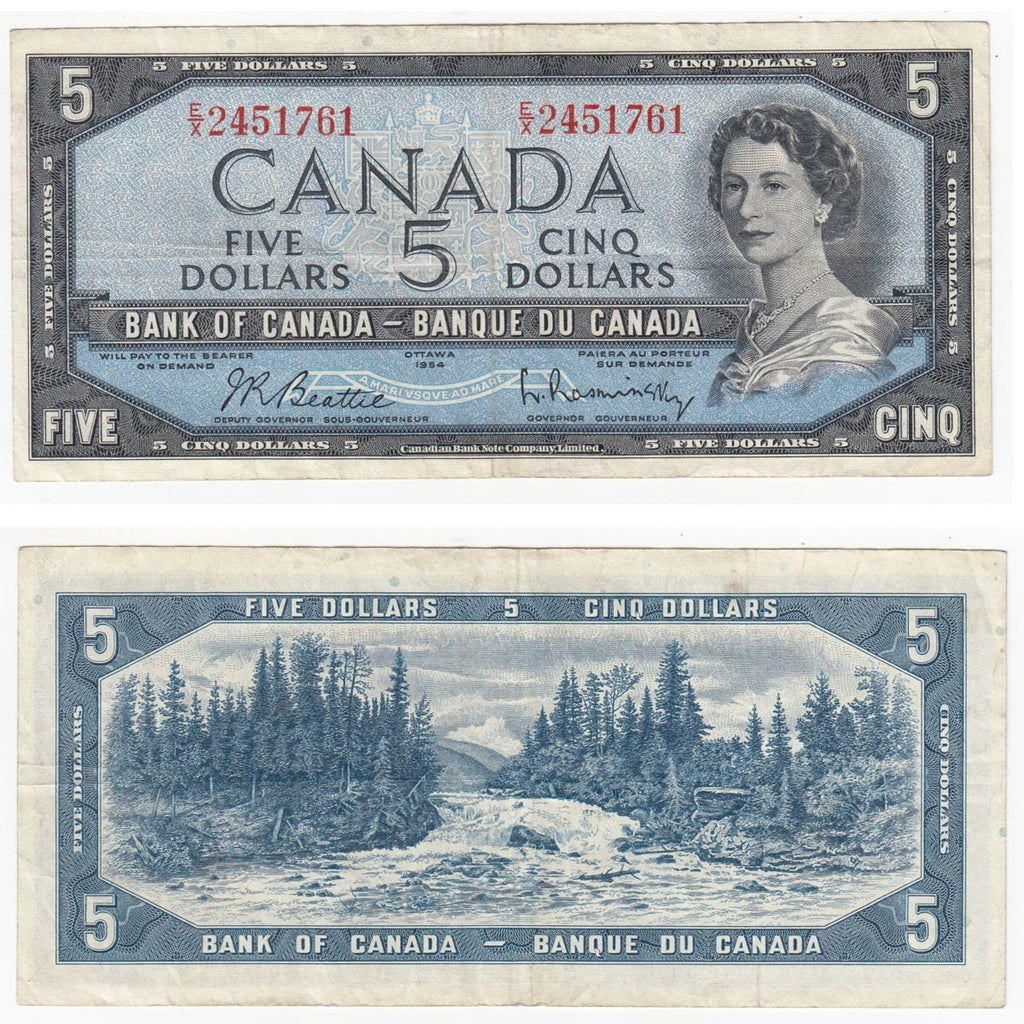 BC-39b 1954 Canada $5 Beattie-Rasminsky, E/X, Very Fine (VF20)