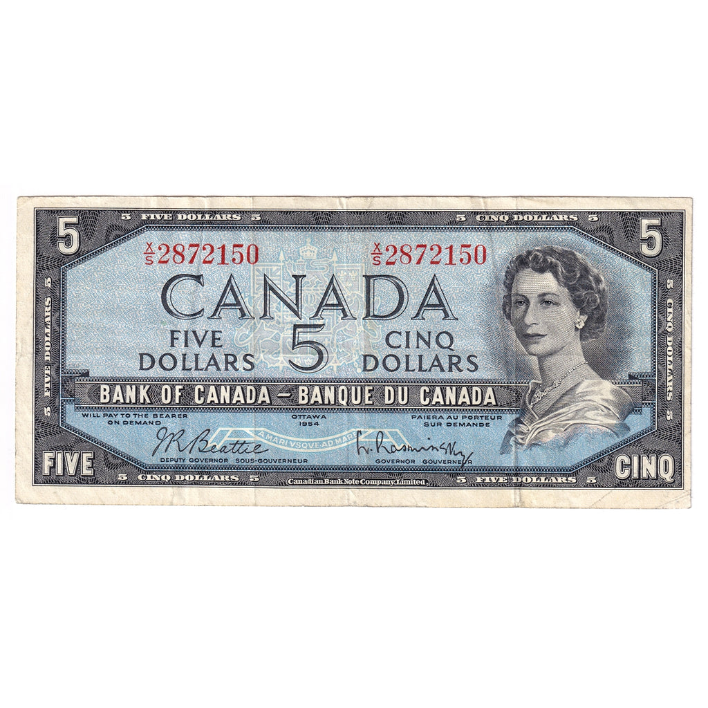 BC-39b 1954 Canada $5 Beattie-Rasminsky, X/S, Very Fine (VF20)