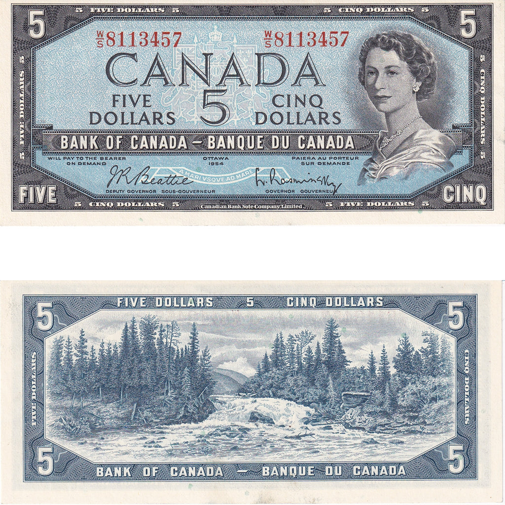 BC-39b 1954 Canada $5 Beattie-Rasminsky, W/S, Uncirculated (MS60)
