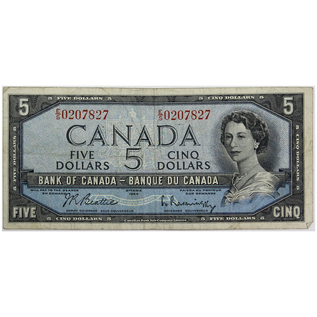 BC-39b 1954 Canada $5 Beattie-Rasminsky, E/S, Very Fine (VF20)