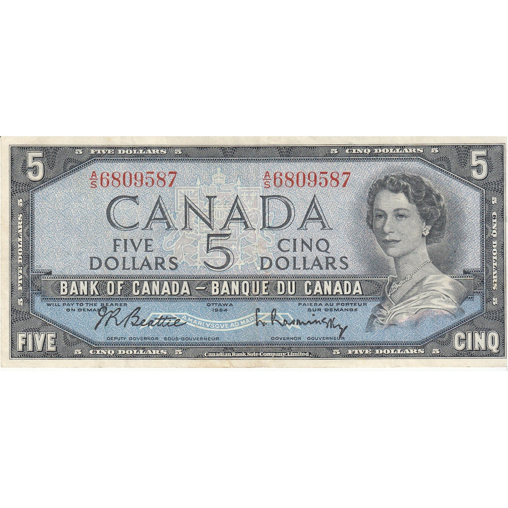 BC-39b 1954 Canada $5 Beattie-Rasminsky, A/S, Very Fine (VF20)