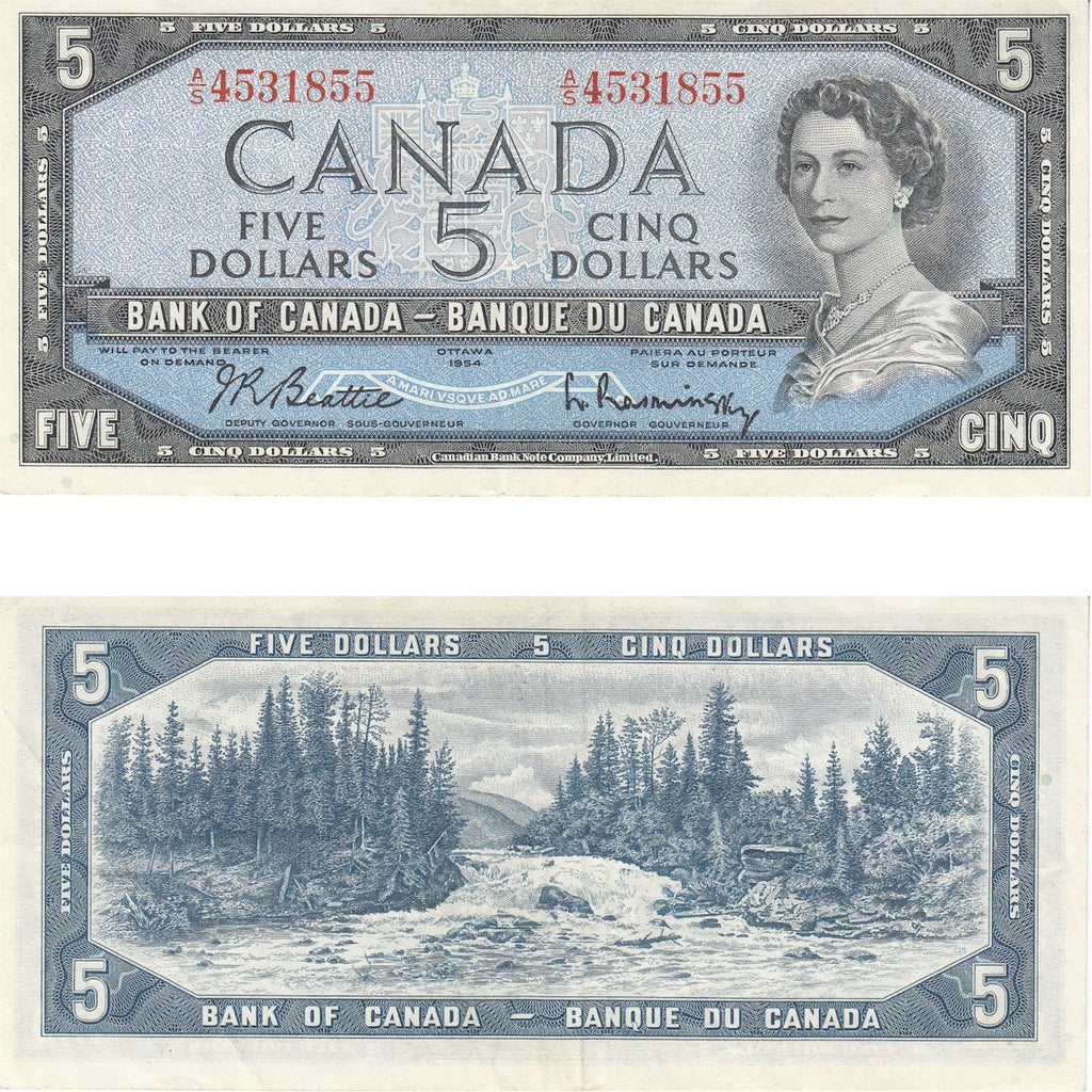 BC-39b 1954 Canada $5 Beattie-Rasminsky, A/S, Extra Fine (EF40)