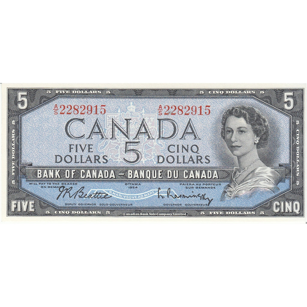 BC-39b 1954 Canada $5 Beattie-Rasminsky, A/S, Choice Uncirculated (CUNC63)