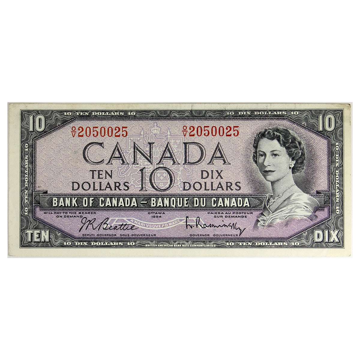 BC-40b 1954 Canada $10 Beattie-Rasminsky, O/V, EF